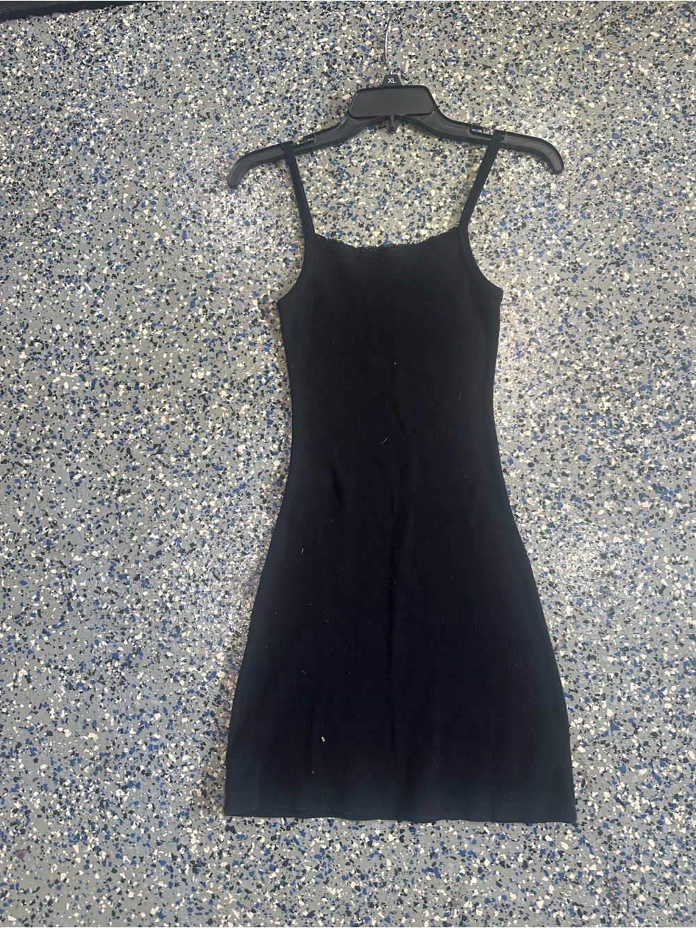 Brandy Melville Black Ribbed Mini Slip Dress with lace detail and bow